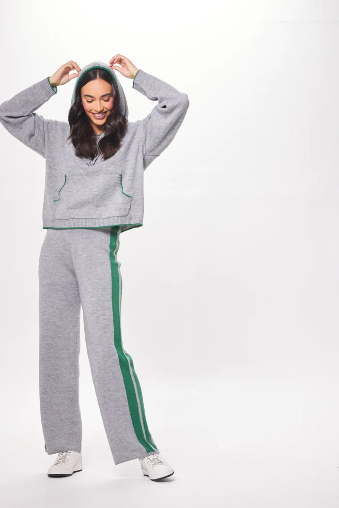 HEATHER W/ FOREST GREEN "PEACE" JACQUARD SWEATER FLARE PANTS