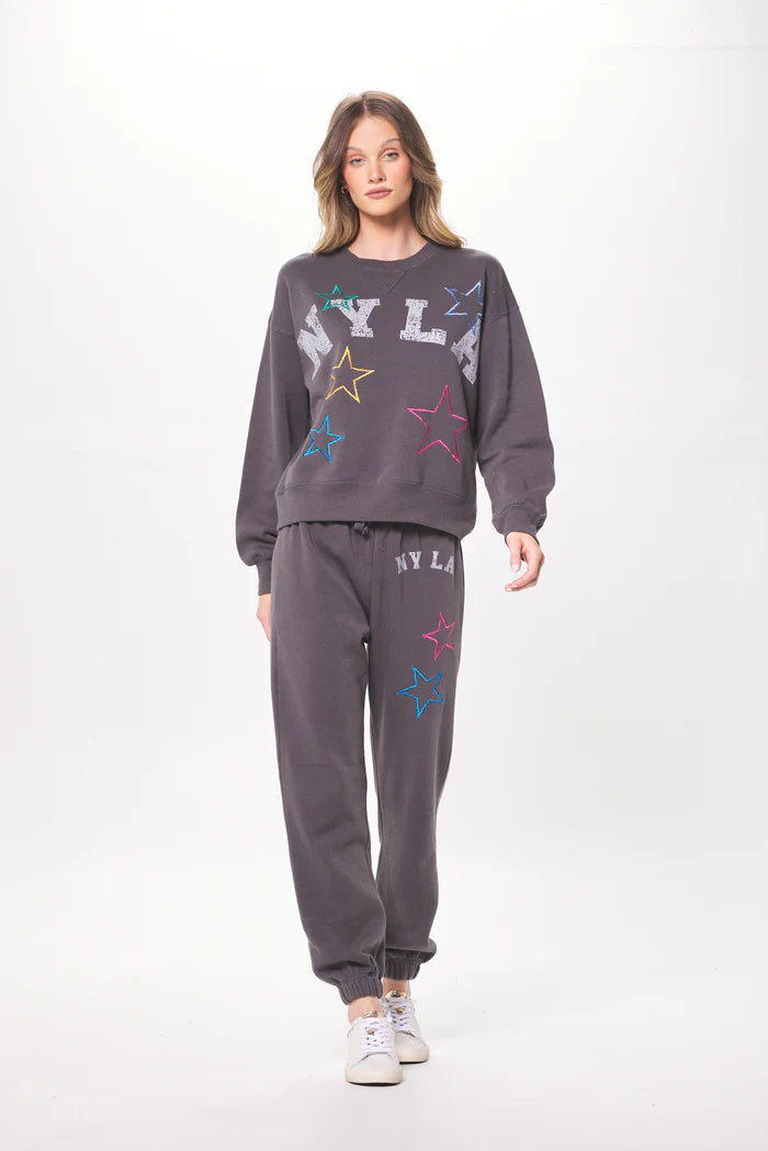 COOL CHARCOAL W/ STAR EMBROIDERY FLEECE CREWNECK