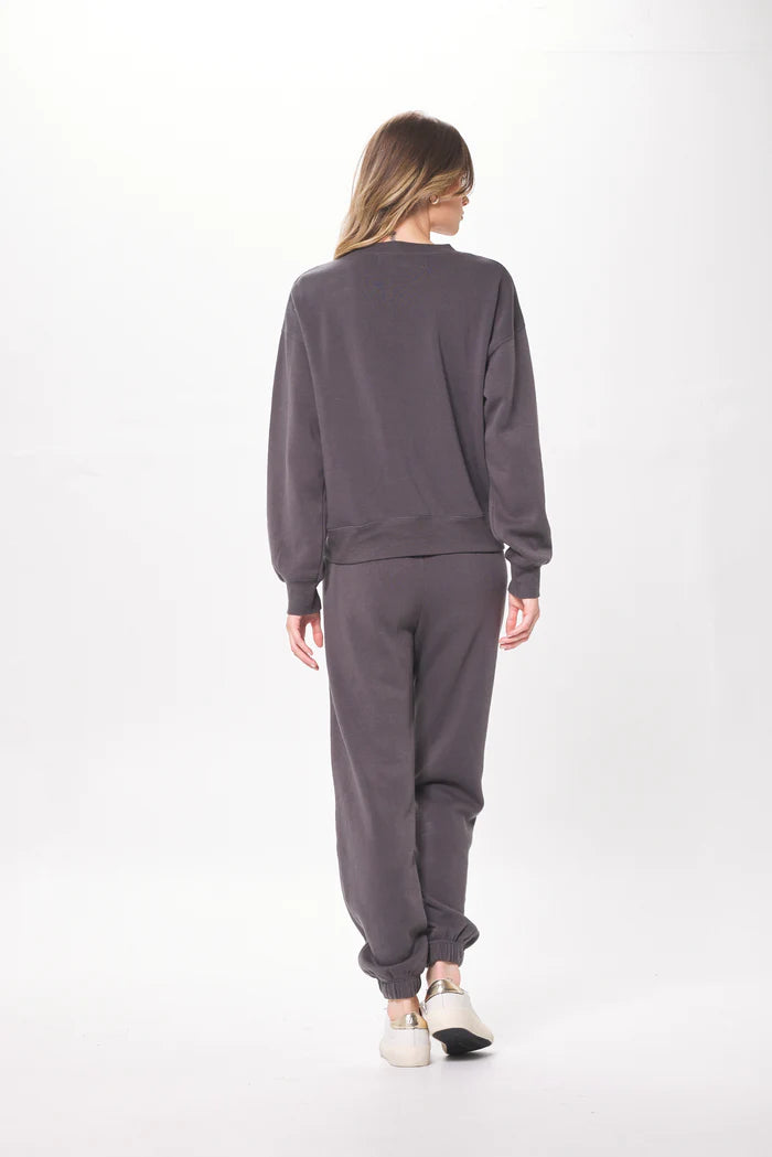 COOL CHARCOAL W/ STAR EMBROIDERY FLEECE CREWNECK
