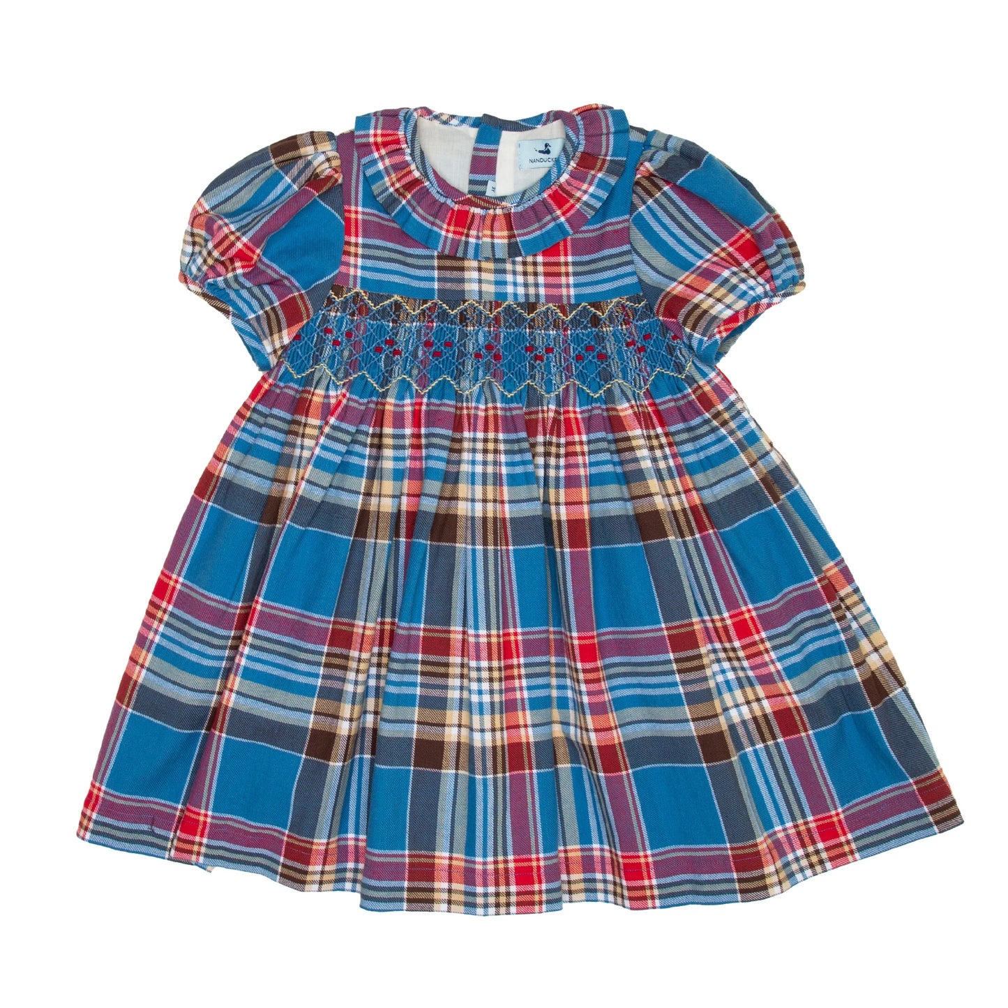 AVERY TARTAN SWIRL SMOCKED DRESS