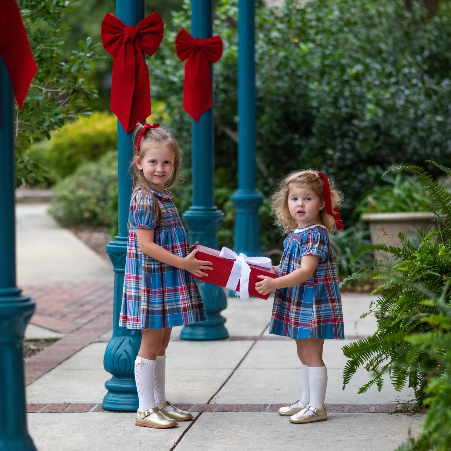 AVERY TARTAN SWIRL SMOCKED DRESS