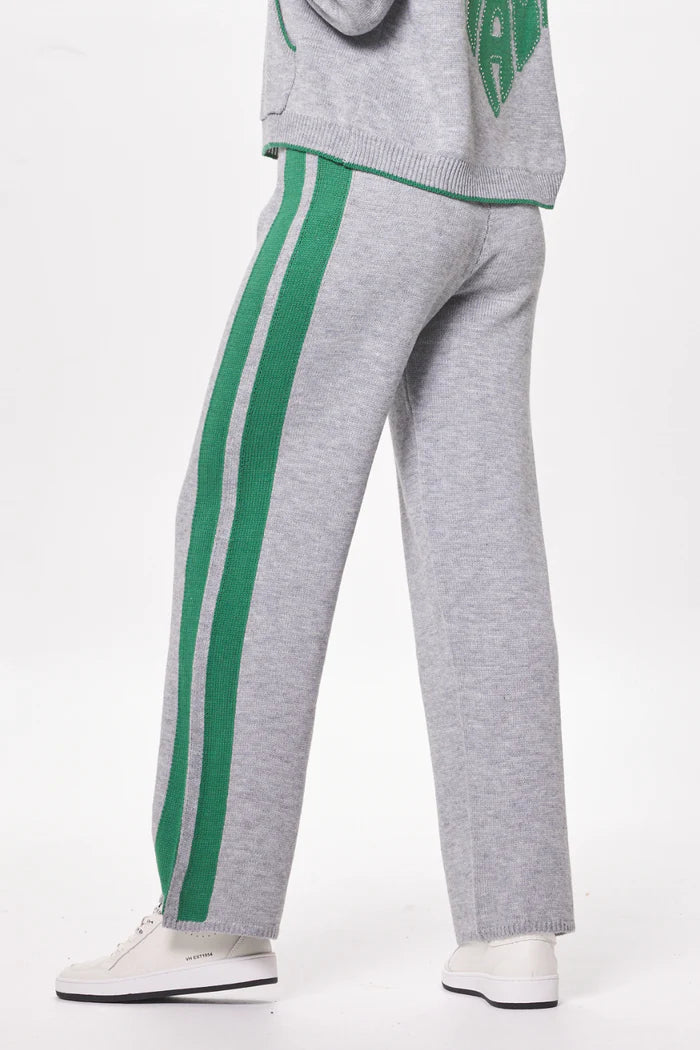 HEATHER W/ FOREST GREEN "PEACE" JACQUARD SWEATER FLARE PANTS