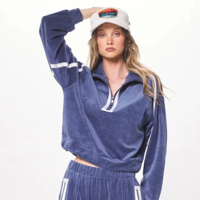 SPACE BLUE BRUSHED CORDURPY QUARTER ZIP || VINTAGE HAVANA