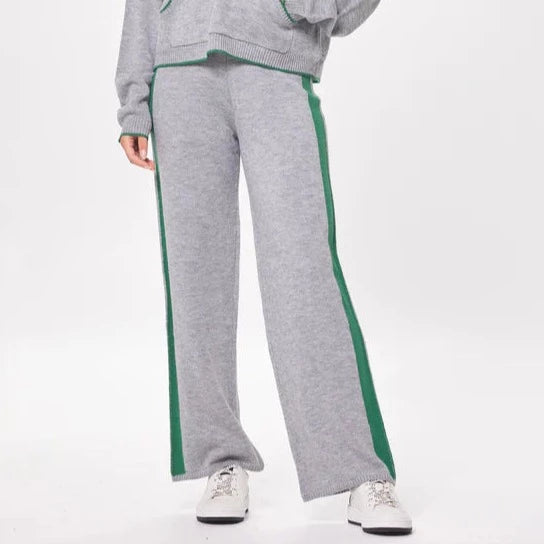 HEATHER W/ FOREST GREEN "PEACE" JACQUARD SWEATER FLARE PANTS