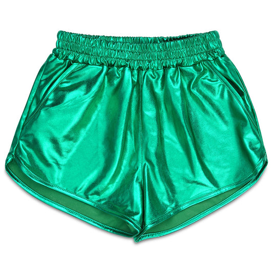 GREEN METALLIC SHORTS || ISCREAM