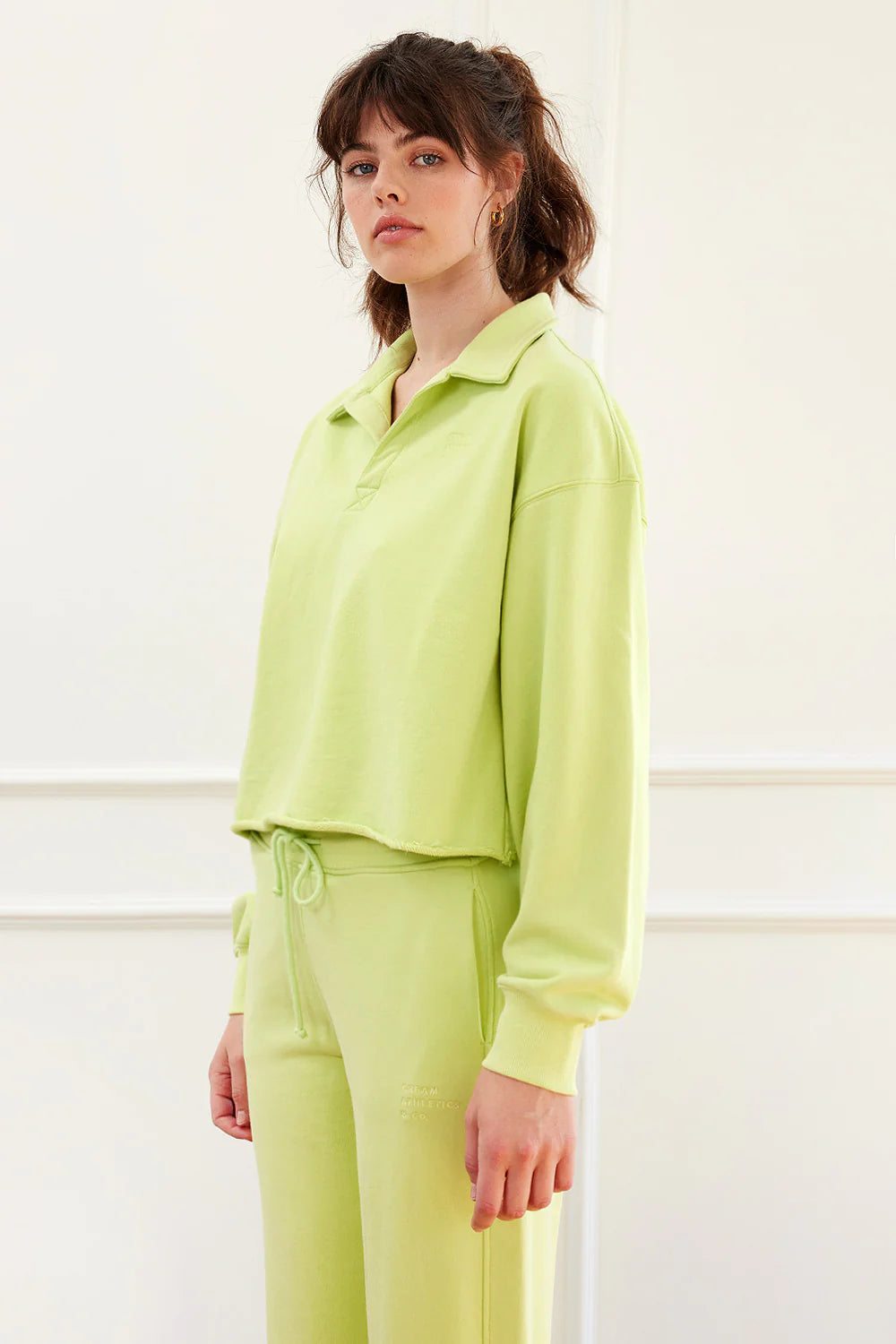 KYLE CROPPED POLO PULLOVER LIME