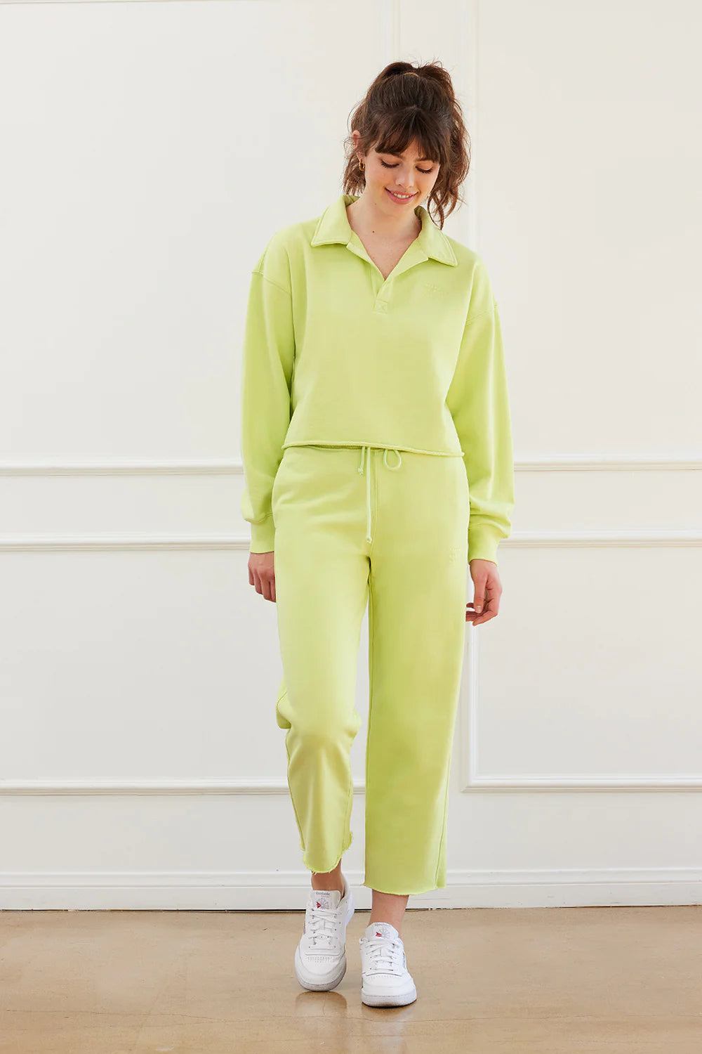 KYLE CROPPED POLO PULLOVER LIME