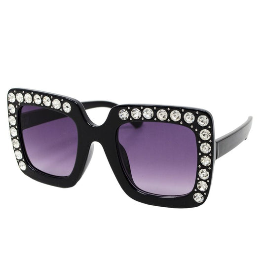 Square Crystals Sunglasses- Black
